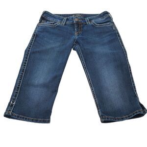 Silver Jeans Womens 28 Mckenzie Crop Mid Rise Dark Wash Thick Stitch Flap Pocket